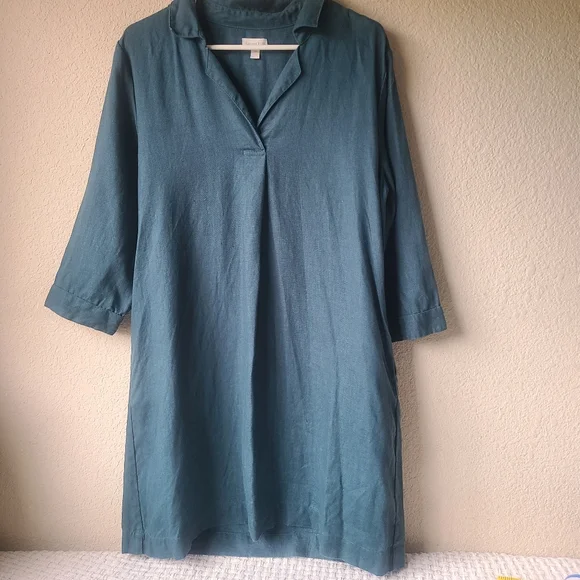 Garnet Hill Linen Collared Popover Dress Women's Size 10